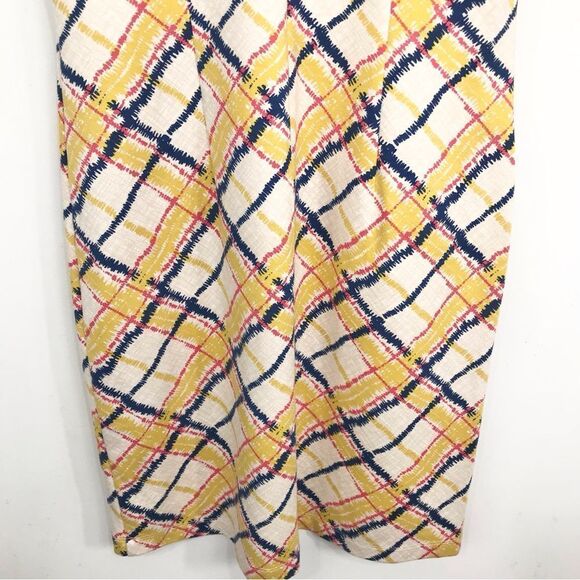 J. McLaughlin Yellow Navy Pink Geometric Plaid Midi Sheath Sleeveless Dress - Picture 13 of 16